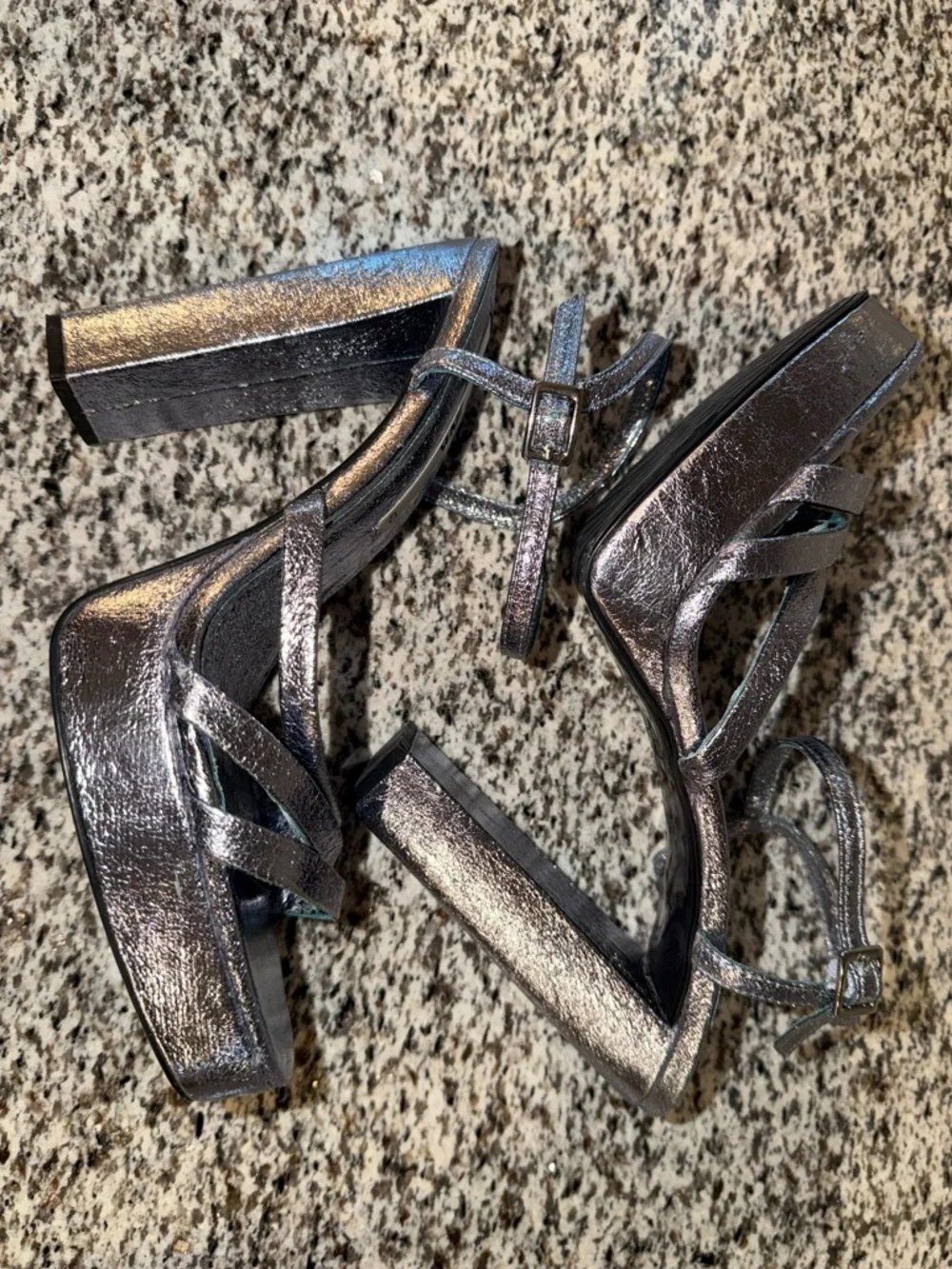 Zara Blue Metallic Platform Strappy Heels size 40 / US size 9 🩵 - Picture 12 of 13